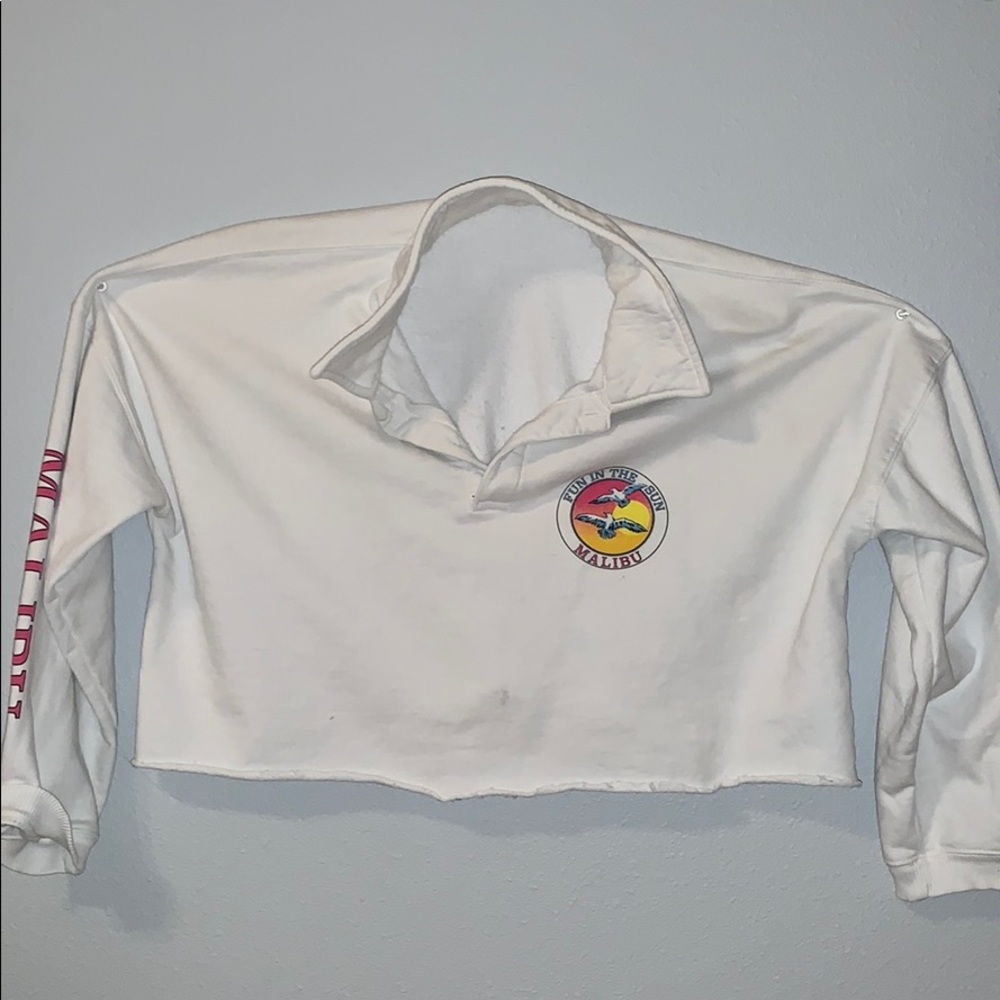 Women’s White Fun in The Sun Cropped Long Sleeve